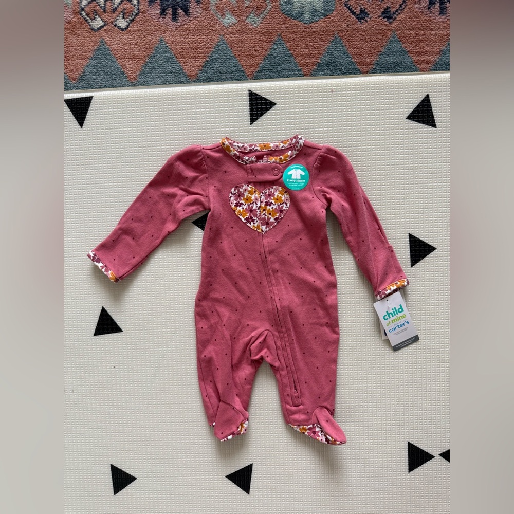 Child of Mine CARTERS|Boho Baby girl mauve pink Floral Heart Footies,NWT-newborn - Picture 3 of 7